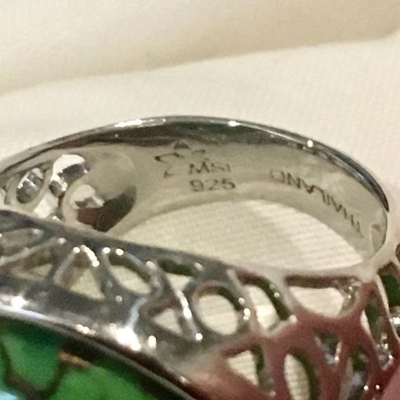 Green Turquoise Copper Infused Sterling Silver Open Work Ring Multiple Sizes - Picture 13 of 16